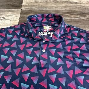 Tailor Byrd Navy Bue Purple Men XL Geometric‎ Patterned Golf Polo Shirt Wicking
